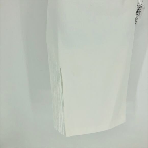 DRESS THE POPULATION Rory Midi Sheath Dress XS Off White Fringe Hem NWT - Picture 8 of 15